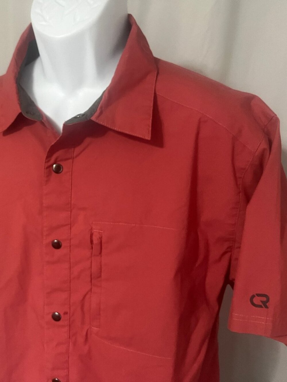 🚴 Club Ride Men’s Salmon Red Snap Button Short Sleeve Wicking Shirt XL EUC 🔥